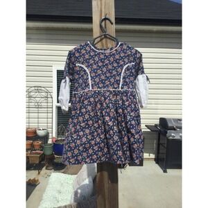 Vtg girls dress 3T 3 toddler blue white floral traditional Easter church German